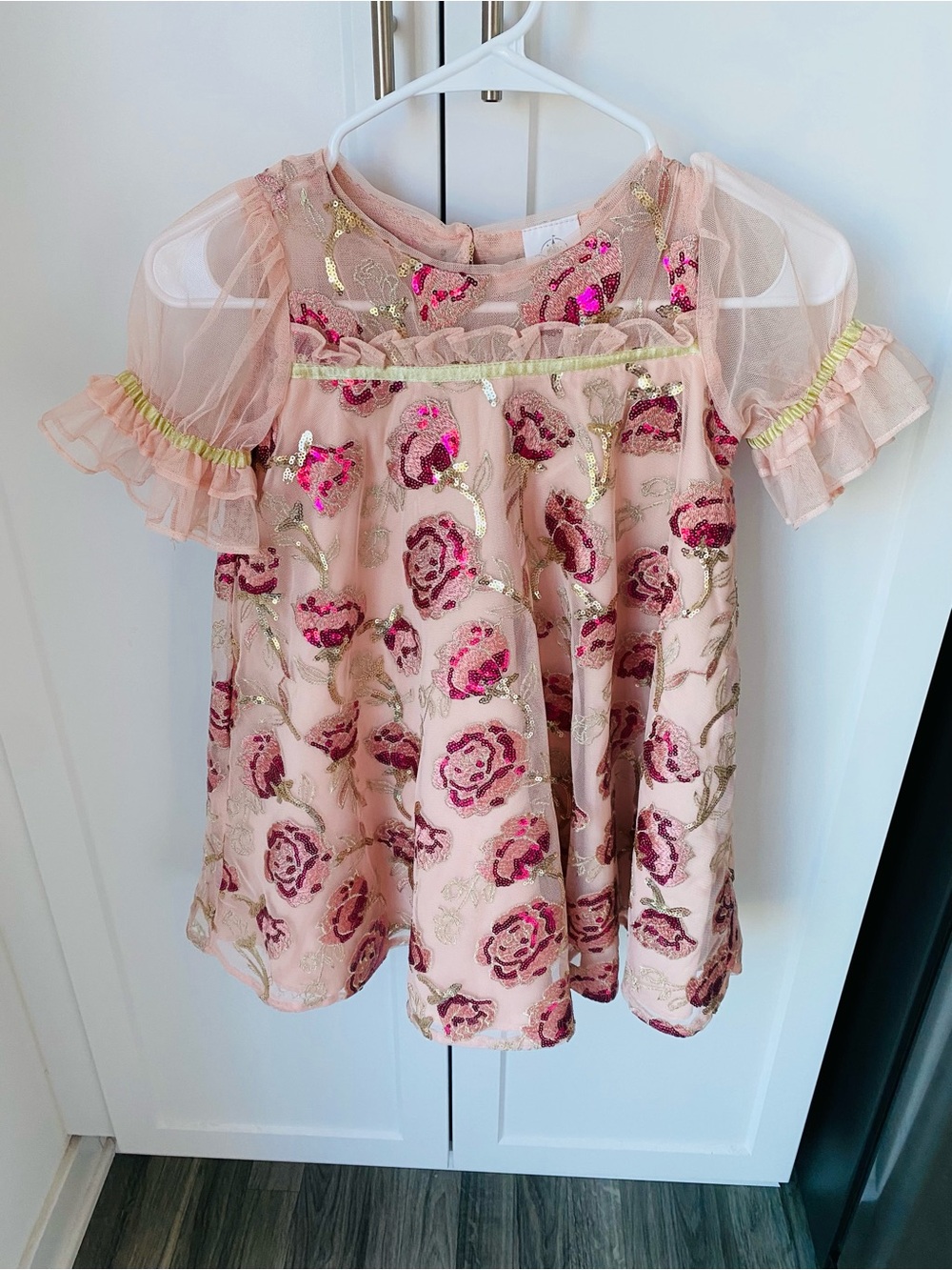 Disney princess beauty and the beast sequin floral dress girls 5/6 nwot
